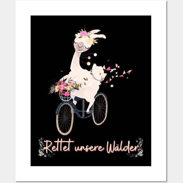 Alpaka Fahrrad Wald Retten Prinzessin Blumen Süß.png Wall Art by Maggini Art